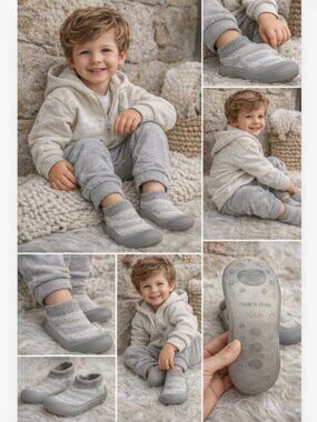 Baby Non Slip Sock Shoes Gray Knit Rubber Sole Size 15.5cm Toddler Walking Shoes